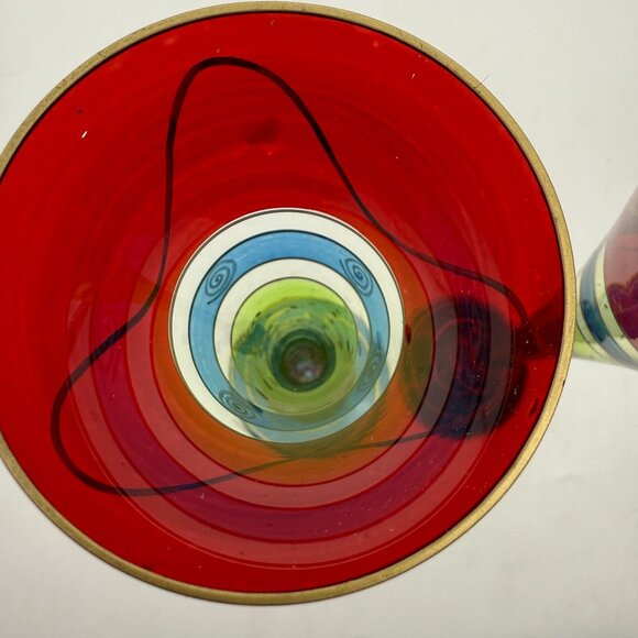Vtg Pier 1 Handpainted Fluted Champagne Glasses (2) Vibrant Design Discontinued - Picture 5 of 9